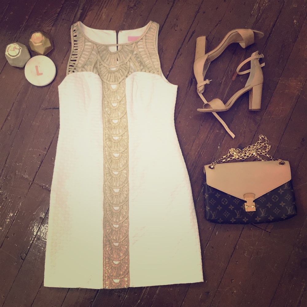 White & Gold Tana Shift Dress